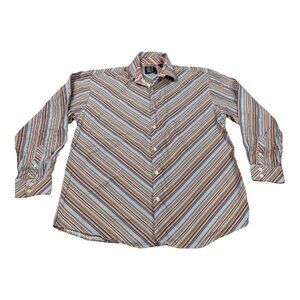 Vintage Brooklyn Xpress Shirt Mens XL Multicolor Stripe Button Up Y2K Streetwear